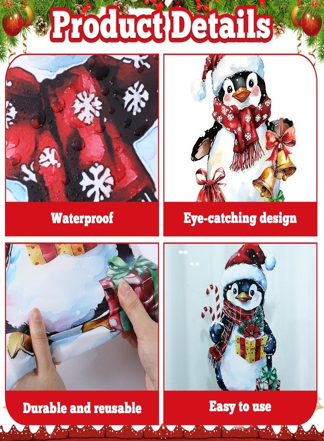 ojustbeok Christmas Window Clings Decorations 2 Sheets Extra Large Penguin Window Clings Retro Penguin Snowflake Stickers Double-Sided Reusable Winter Decals for Xmas Holiday Home School Office Classroom Decor - Image 3